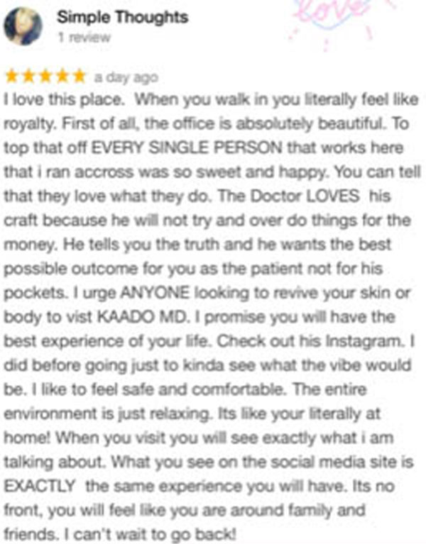 Reviews, Kaado Aesthetics & Anti-Aging